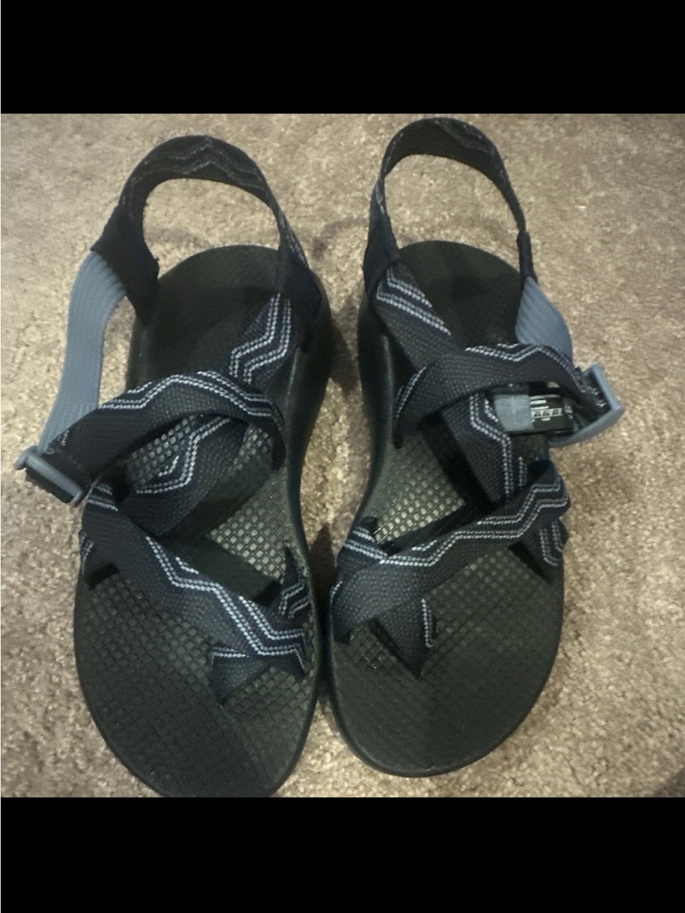 Chaco Women's Black/Gray Chevron Strappy Sandals Adjustable Buckle US 8 EU 39